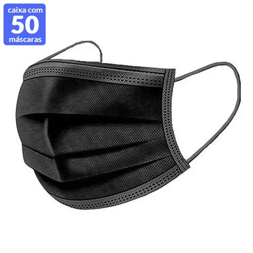 Máscara Descartável de Proteção Tripla Preta – Face Mask – Caixa com 50 Unidades