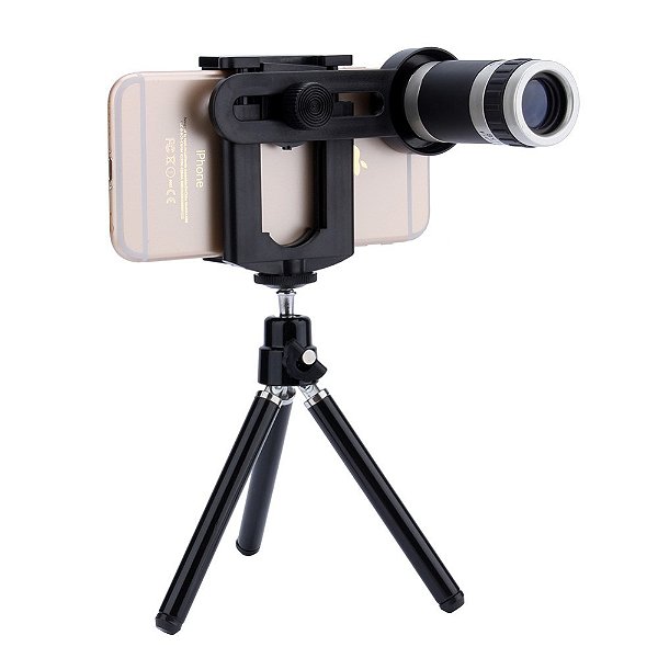 Lente Telescópio para Celular Aumento Zoom 8X com Suporte Tripé Universal