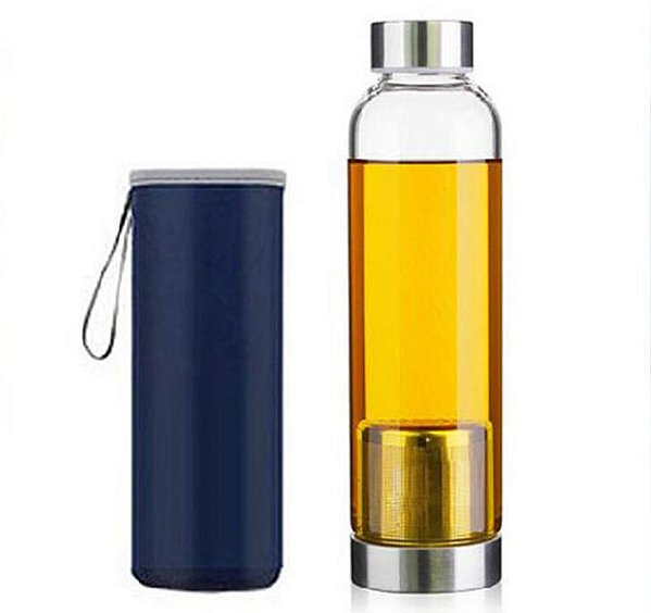 Squeeze Garrafa De Vidro Infusor Inox Neoprene 550ml