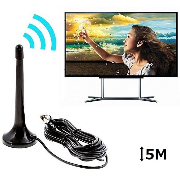 Antena Digital Tv Interna Amplificada Hdtv 4k Hd – Cabo 5m