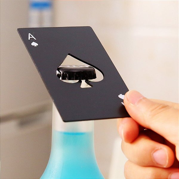 Abridor de Garrafas Carta Baralho Aço Ás de Espada Luxo Preto