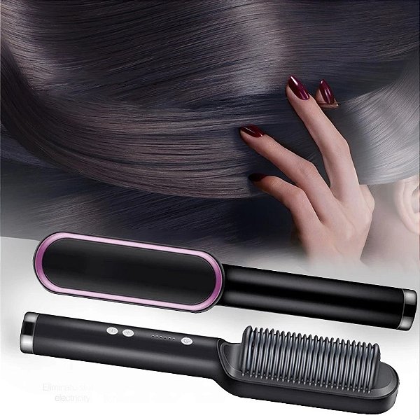 Anion Hair Escova Alisadora 3 em 1 – Alisa, Seca e Hidrata com Luzes de Íons – Bivolt