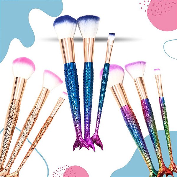 Kit Pincel De Maquiagem Sereia 03 Peças – Cor Sortida