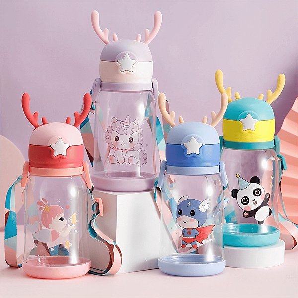 Garrafa Infantil Portátil de Água Alce Desenho Multicolorido