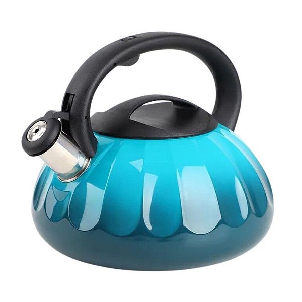 Chaleira Azul Aço Inox Indução Com Apito 3 Litros