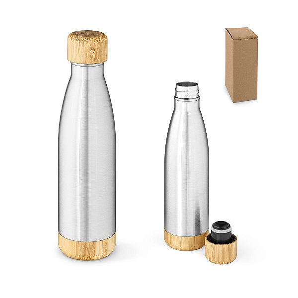 Garrafa em aço inox (90% reciclado) com tampa em bambu 800 mL