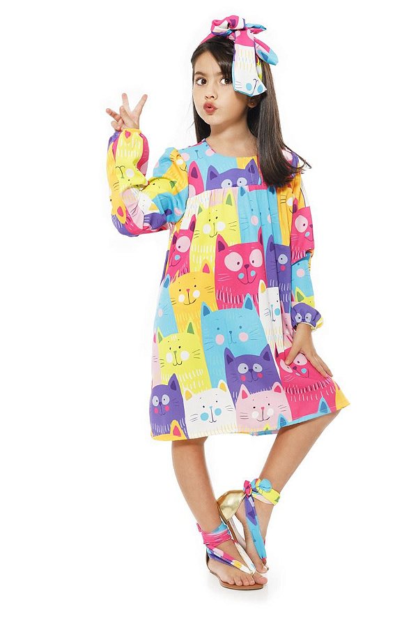vestido infantil menina long cat