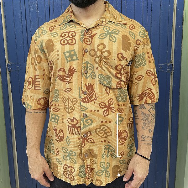 Camisa de Botão Africana Adinkra l Viscose