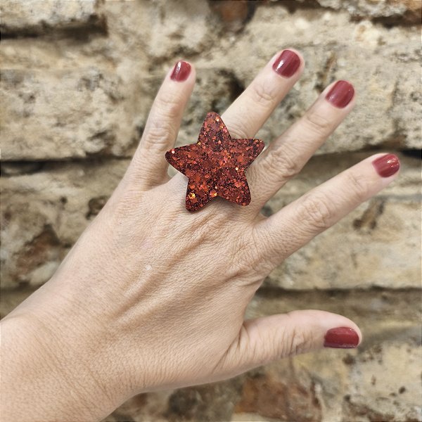 Anel Estrela Glitter - Grande