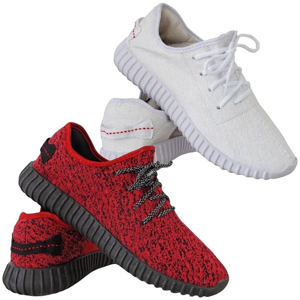 Kit 2 Pares de Tenis Masculino e Feminino YZY Adaption com preço promocional Branco e Vermelho - Vancouver Joe