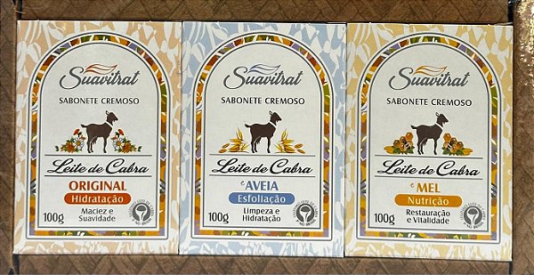 Kit Suavitrat 3 Sabonetes leite de cabra misto Original, Aveia e Mel