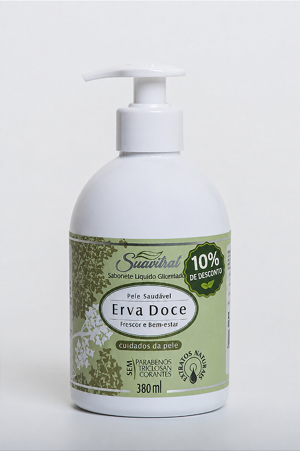 Sabonete Líquido Suavitrat Erva Doce 380ml. Preço especial: 10% de desconto nesta embalagem.