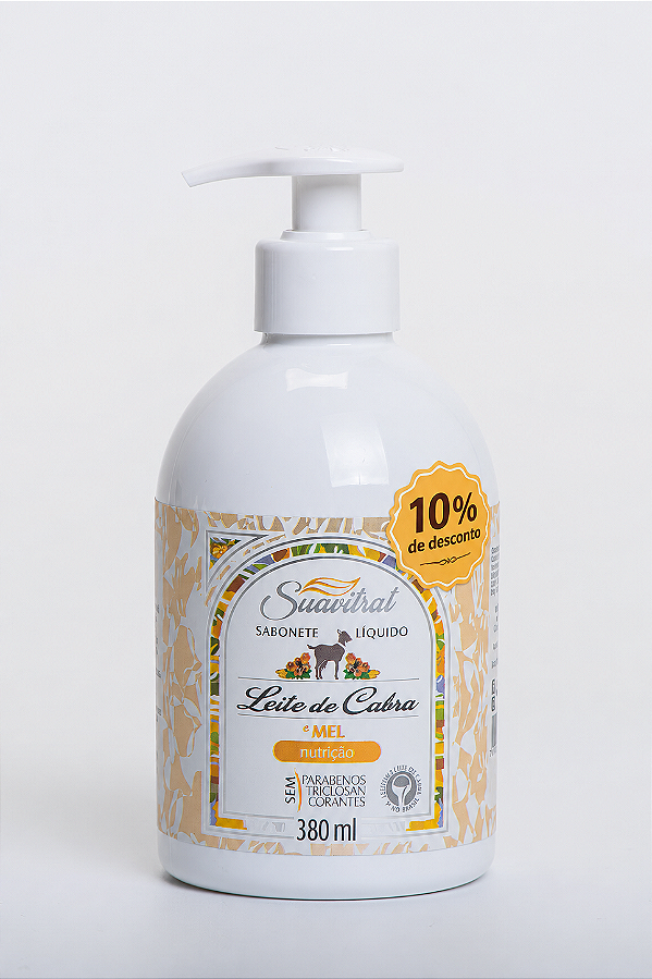 Sabonete Líquido Suavitrat Leite de Cabra e Mel 380ml. Preço especial: 10% de desconto nesta embalagem.