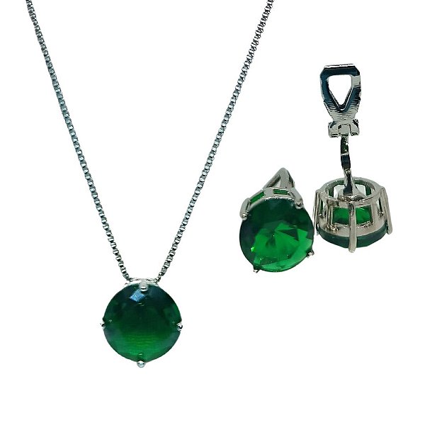 Conjunto de Elegância Verde Esmeralda - Brinco de Pressão e Colar com Zircônia