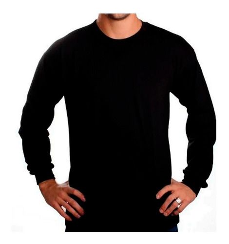 Camiseta Básica Lisa Preta Manga Longa  100% Algodão