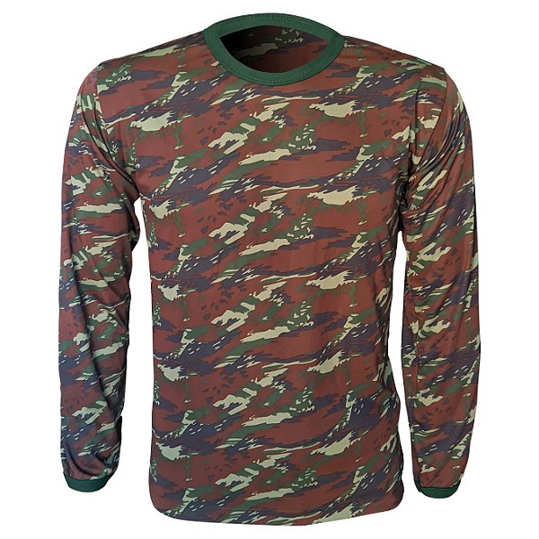 Camiseta Manga Longa Camuflada Aeronáutica Malha Dry Esporte