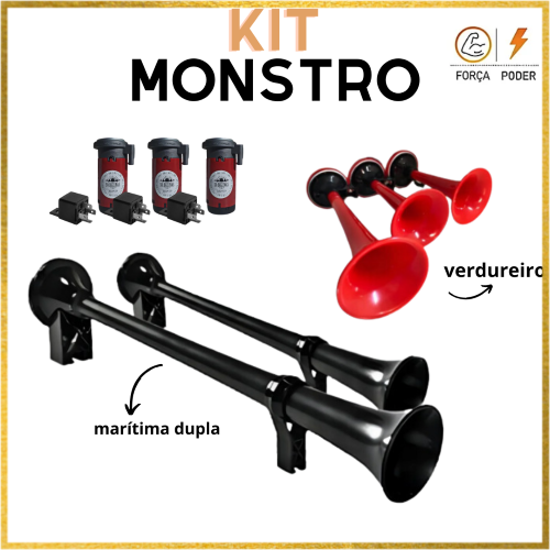 Kit Monstro: Buzina Maritima Dupla Preta + Verdureiro Tripla