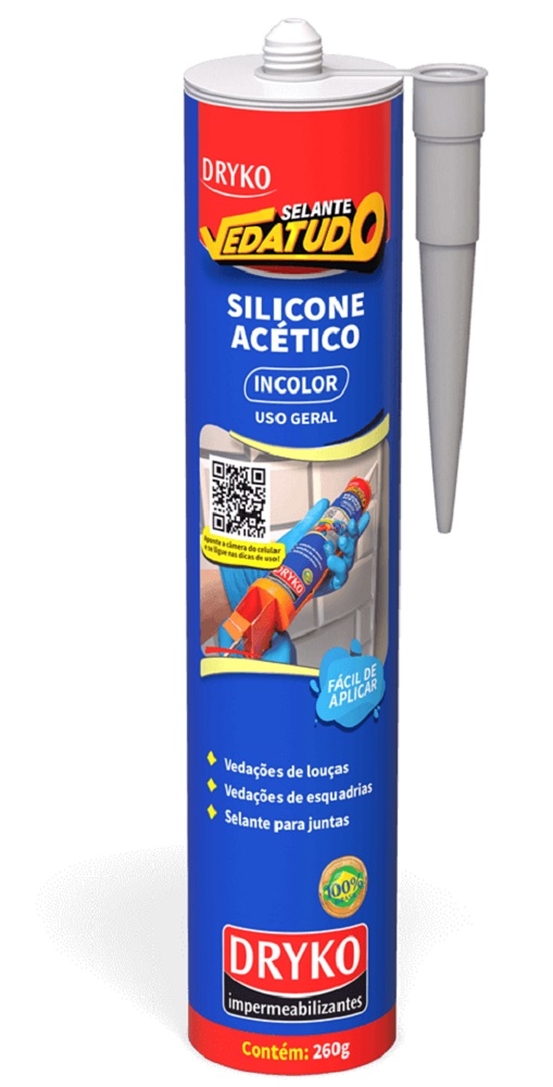 Adesivo Silicone Acetico Transparente DRYKO 260G Vedatudo