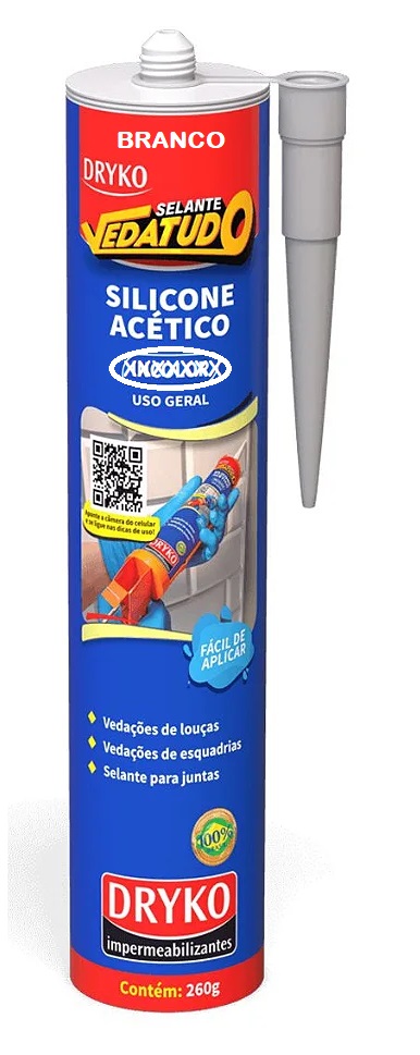 Adesivo Silicone Acetico Branco DRYKO 260G Vedatudo