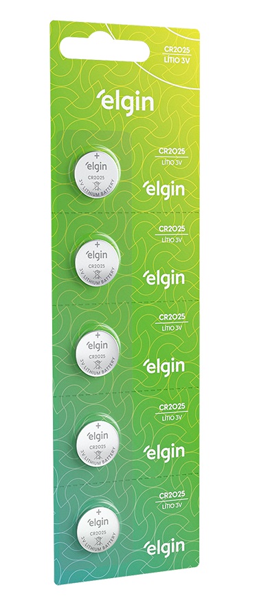 Pilha Bateria Botao CR2025 3V Lithium Cartela 05UN ELGIN