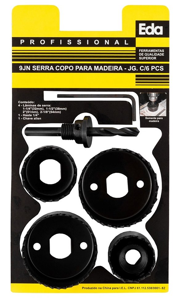 Jogo Serra Copo Madeira Gesso PVC 6 Peças EDA 9JN