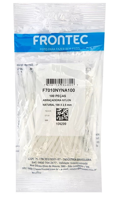 Abraçadeira NYLON 2,5 X 100MM Branca Frontec 100 UN