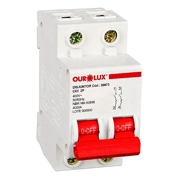 Disjuntor DIN Curva C Bipolar 63A Ourolux