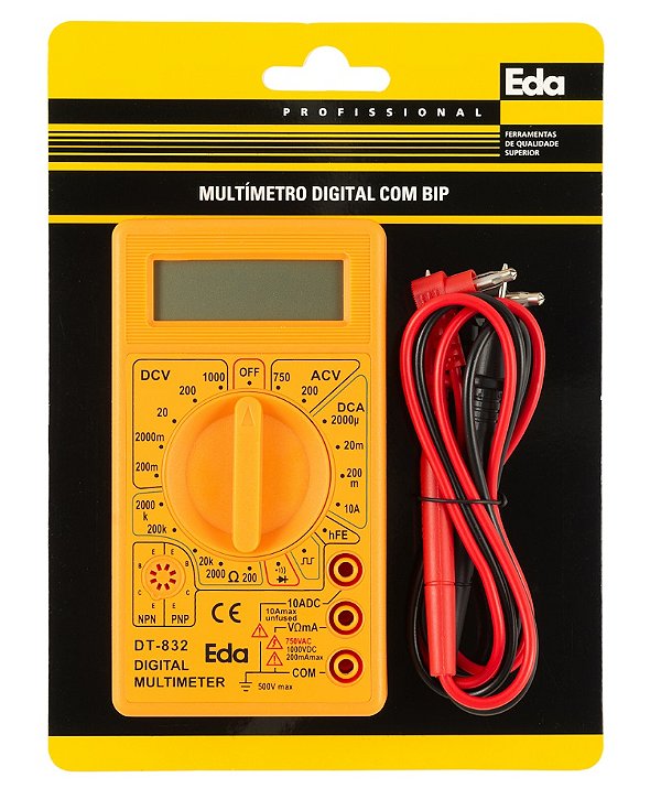 Multimetro Digital Cabo Teste DT832 com BIP EDA 0CN