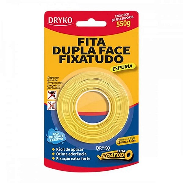 Fita Dupla Face Fixatudo Espuma 19MMX1,5MT DRYKO