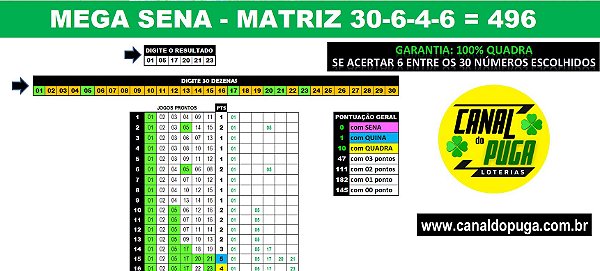 Planilha Mega Sena - Fechamento 30 Dezenas Com 100% Quadra