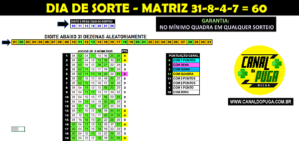 Planilha Dia de Sorte - Fechamento com Quadra Sempre em Jogos de 8 Numeros