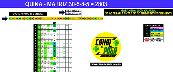 Planilha Quina | Desdobramento com 30 Dezenas