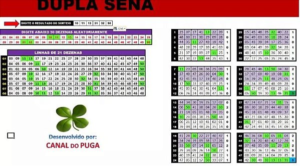 Planilha Dupla Sena - Esquema Com 7 Numeros Marcados