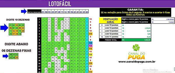 Planilha Lotofacil - 25 Dezenas com 6 Fixas e Redução