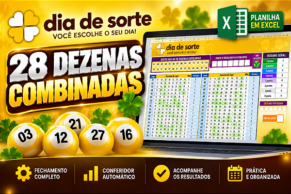 Planilha Dia de Sorte 28 Dezenas Combinadas – Fechamento para 4 Pontos