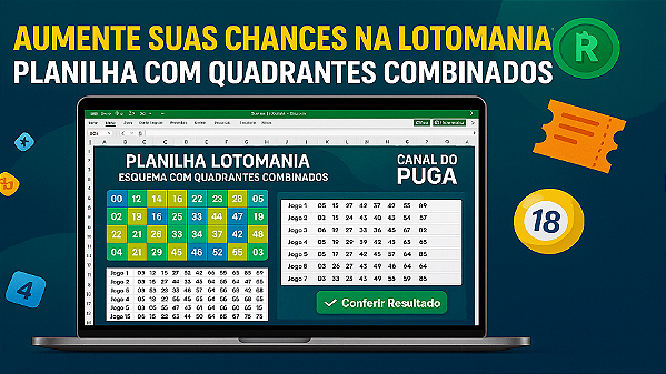 Planilha Lotomania - Esquema com Quadrantes Combinados