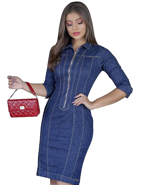 vestidos longos jeans com manga