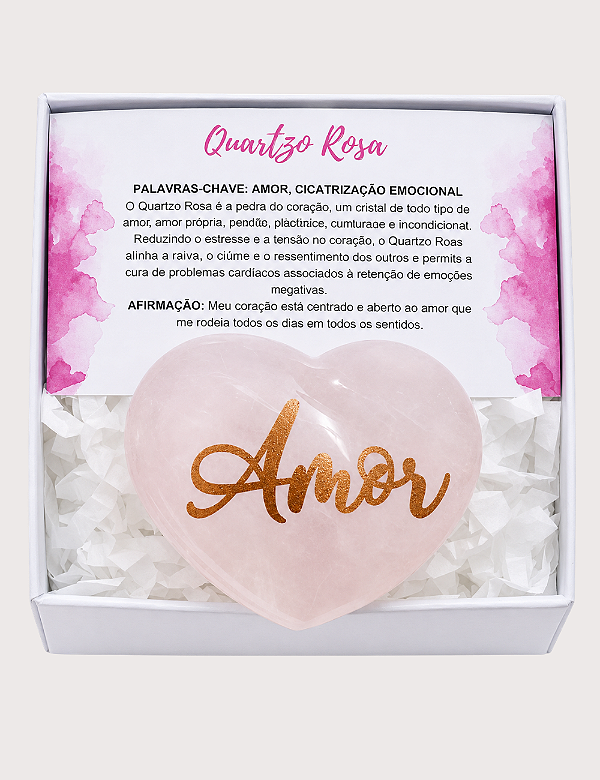 CORAÇÃO DE CRISTAL QUARTZO ROSA NA GIFT BOX