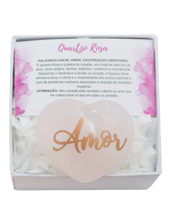 CORAÇÃO DE CRISTAL QUARTZO ROSA NA GIFT BOX