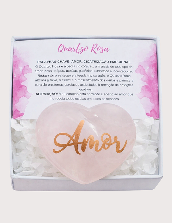 CORAÇÃO DE CRISTAL QUARTZO ROSA NA GIFT BOX