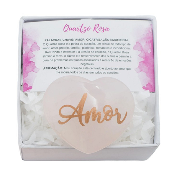 Coração de Cristal Quartzo Rosa - na Gift Box