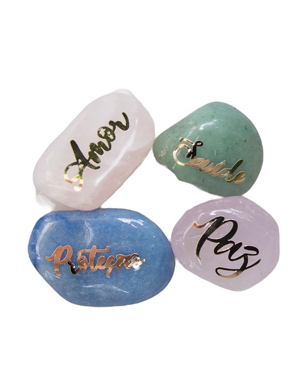CONJUNTO DE PEDRAS DA FELICIDADE (QUARTZO ROSA, AMETISTA, QUARTZO VERDE E QUARTZO AZUL)