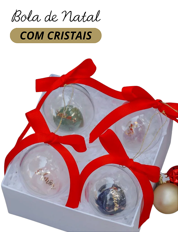 BOLA DE NATAL COM CRISTAIS DOS DESEJOS NA GIFT BOX PERSONALIZADA