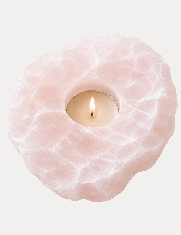 PORTA VELAS QUARTZO ROSA