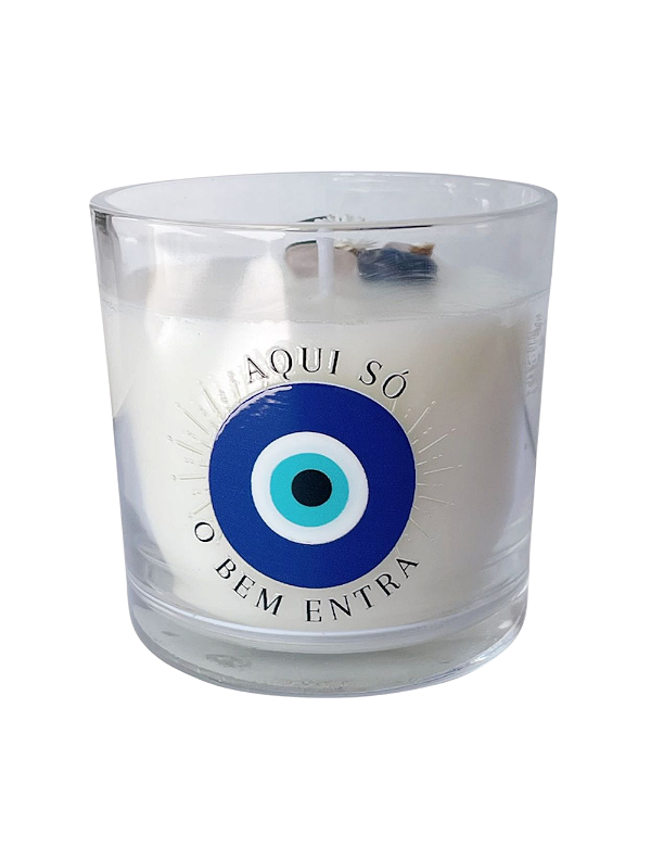 VELA ECOLÓGICA OLHO GREGO - AQUI SÓ O BEM ENTRA | GIFT AVULSO OU NA CAIXA PERSONALIZADA