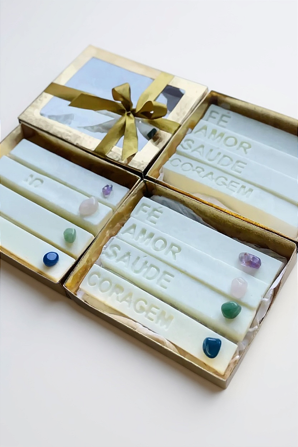 KiIT 4 VELAS INTENÇÕES | AROMÁTICAS | CAIXA DOURADA | PERSONALIZADA