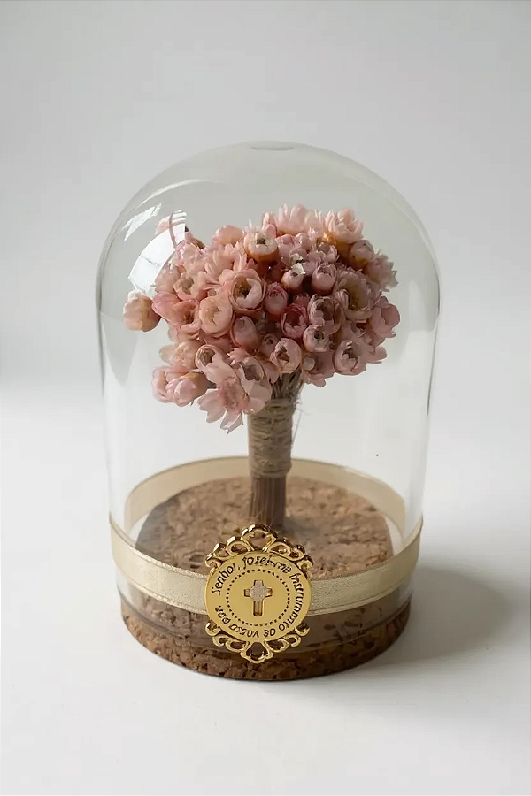 BOUQUET FLORES | MINI REDOMA | MEDALHA DOURADA | GIFT ESPECIAL