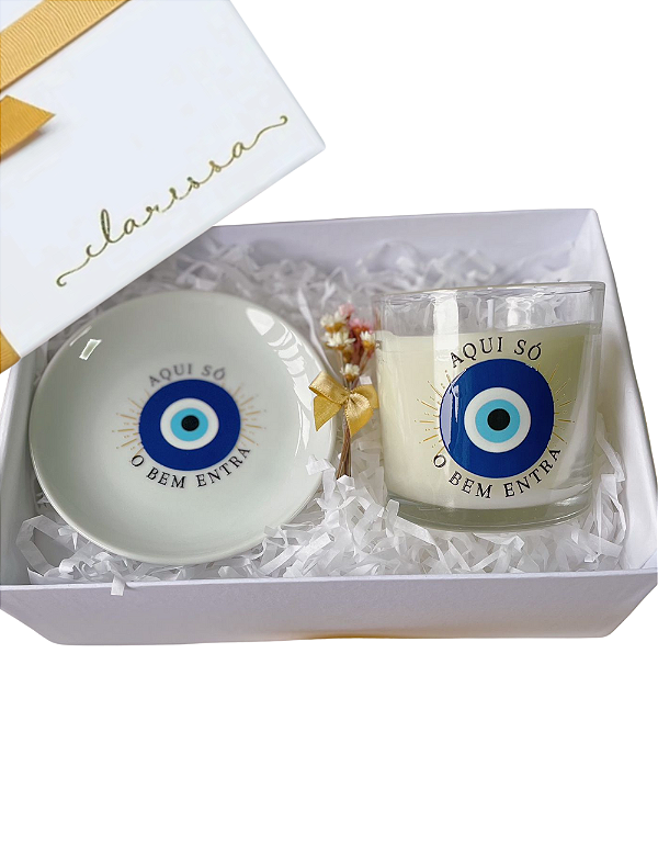 GIFT BOX AQUI SÓ O BEM ENTRA | VELA E PORTA-JOIAS OLHO GREGO