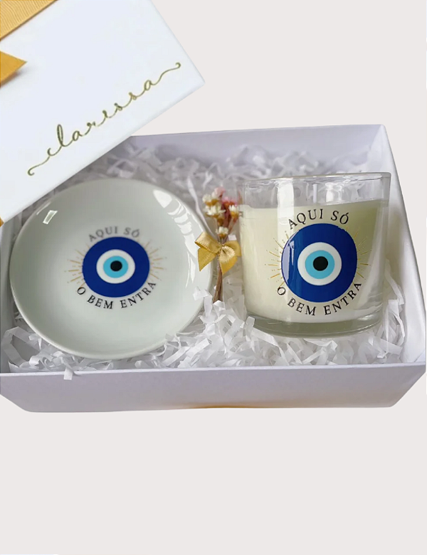 GIFT BOX AQUI SÓ O BEM ENTRA | VELA E PORTA-JOIAS OLHO GREGO