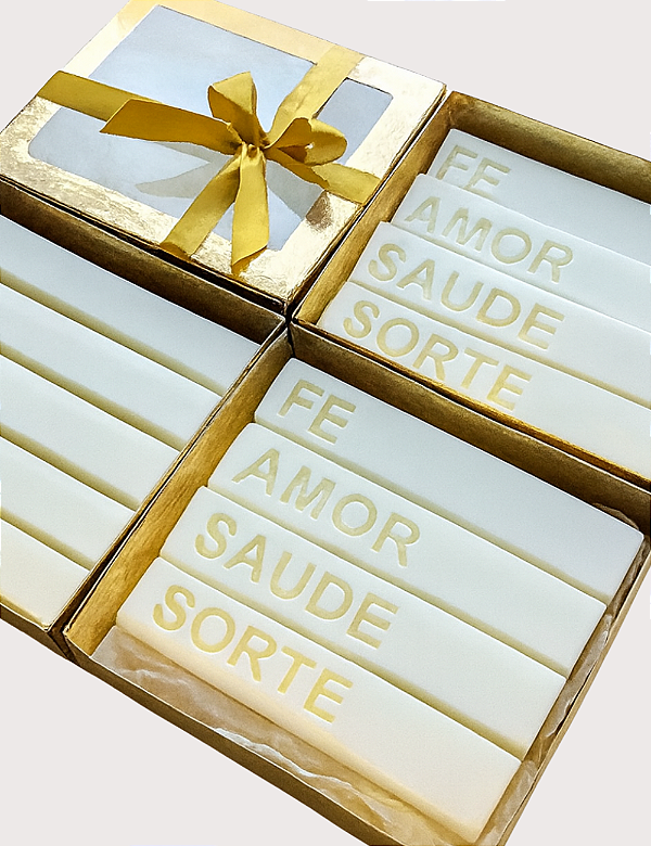 04 VELAS DAS INTENÇÕES | GIFT BOX DOURADA VISOR TRANSPARENTE | DESEJO A VOCÊ